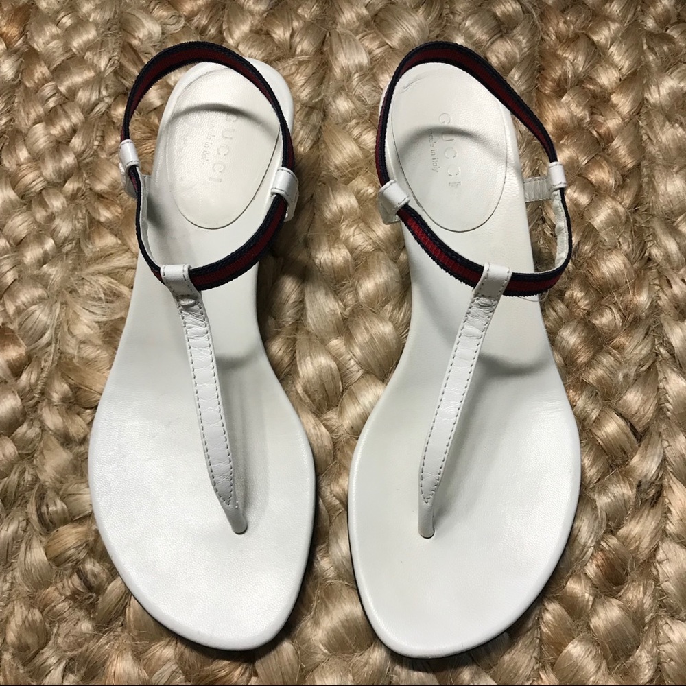 Gucci Nappa Moorea White Wedge Sandals Size 35
